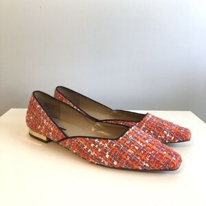Ann Taylor Orange Tweed Square Toe Flats Size 10 Career Office Workwear Work‎